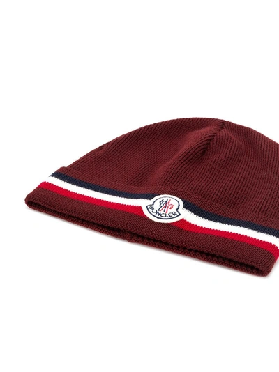 Shop Moncler Logo Beanie In Red