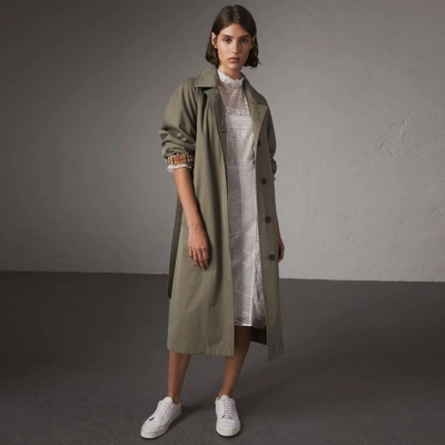 Shop Burberry The Brighton – Extra-long Car Coat In Chalk Green