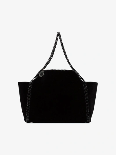Shop Stella Mccartney Black Falabella Reversible Velvet Shoulder Bag
