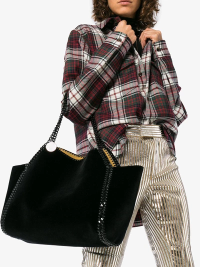 Shop Stella Mccartney Black Falabella Reversible Velvet Shoulder Bag