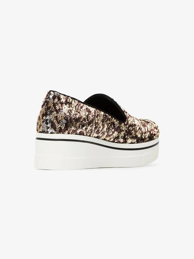 Shop Stella Mccartney Gold Metallic And Brown Binx 55 Sequin Flatform Sneakers