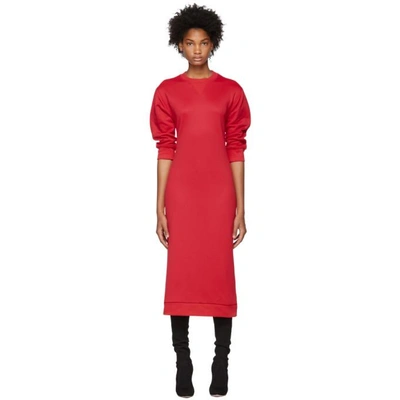 Shop Tibi Red Open Back Sweatshirt Dress In Cherry Red