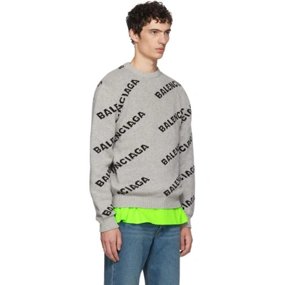 Shop Balenciaga Grey & Black All Over Logo Crewneck Sweater
