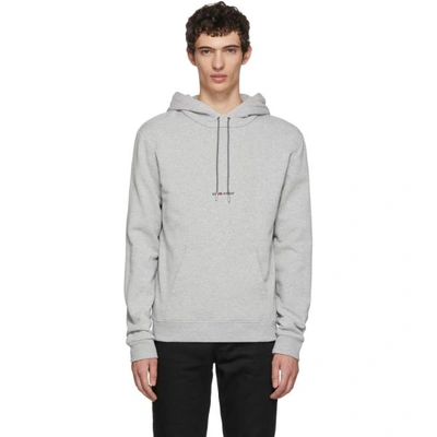 Shop Saint Laurent Grey Rive Gauche Logo Hoodie