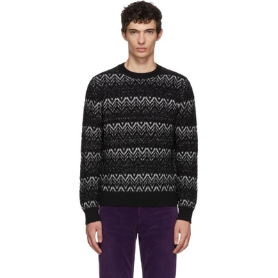 Shop Saint Laurent Black Lurex Zig Zag Sweater In 1081blkwht