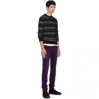 Shop Saint Laurent Black Lurex Zig Zag Sweater In 1081blkwht