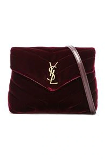 Shop Saint Laurent Toy Velvet Monogramme Loulou Strap Bag In Red