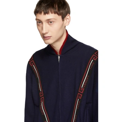 Shop Givenchy Blue Knit Bomber In 410 Blue