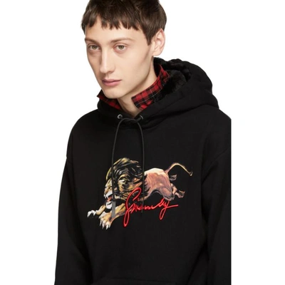Shop Givenchy Black Lion Graphic Hoodie In 001 Black