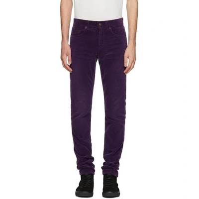 Shop Saint Laurent Purple Skinny Cord Trousers In 5260fuschia