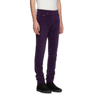 Shop Saint Laurent Purple Skinny Cord Trousers In 5260fuschia