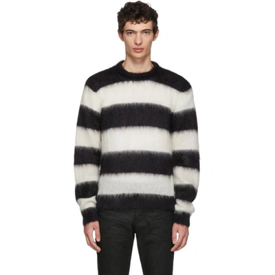 Shop Saint Laurent Black And White Striped Mohair Sweater In 1095 Black