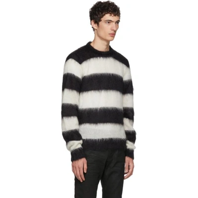 Shop Saint Laurent Black And White Striped Mohair Sweater In 1095 Black