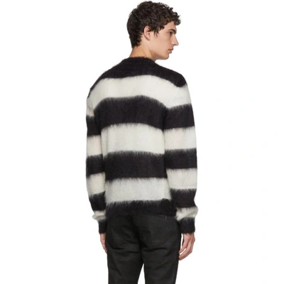 Shop Saint Laurent Black And White Striped Mohair Sweater In 1095 Black