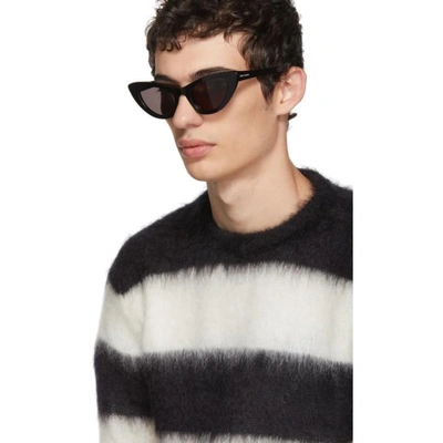 Shop Saint Laurent Black And White Striped Mohair Sweater In 1095 Black