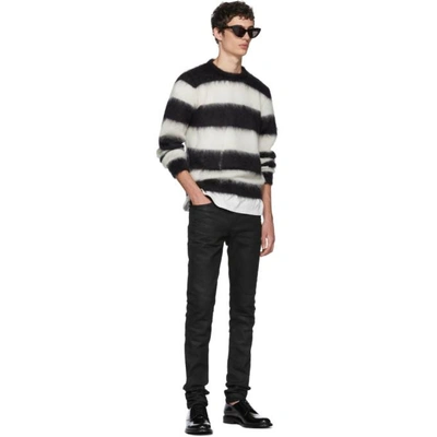 Shop Saint Laurent Black And White Striped Mohair Sweater In 1095 Black