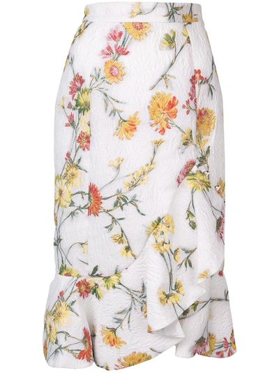 Shop Prabal Gurung Ruffled Hem Floral Jacquard Skirt - White