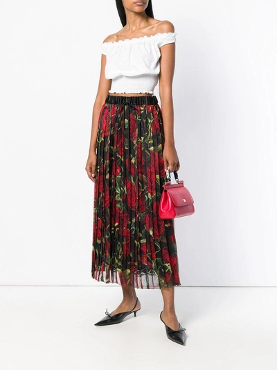 Shop Dolce & Gabbana Rose Print Pleated Skirt - Black