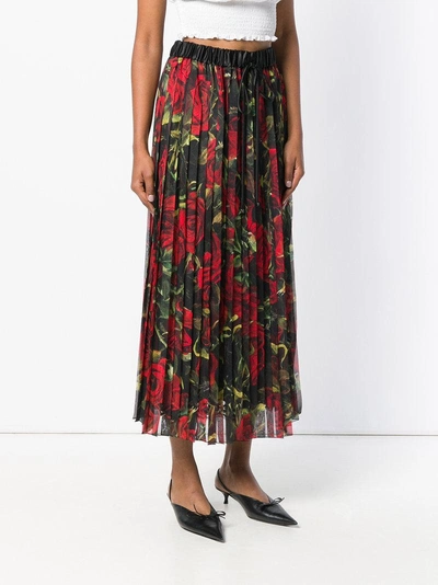 Shop Dolce & Gabbana Rose Print Pleated Skirt - Black