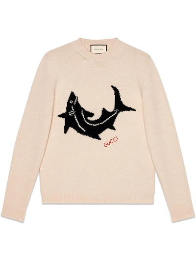 Shop Gucci Wool Sweater With Shark - White