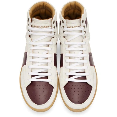 Shop Saint Laurent White & Burgundy Court Classic Sl/10 High-top Sneakers