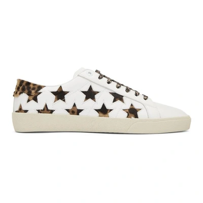 Shop Saint Laurent White And Leopard Court Classic Star Sneakers In 9299 White