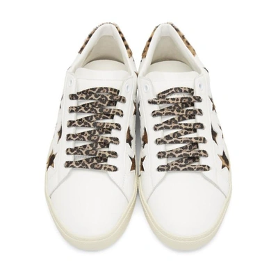 Shop Saint Laurent White And Leopard Court Classic Star Sneakers In 9299 White