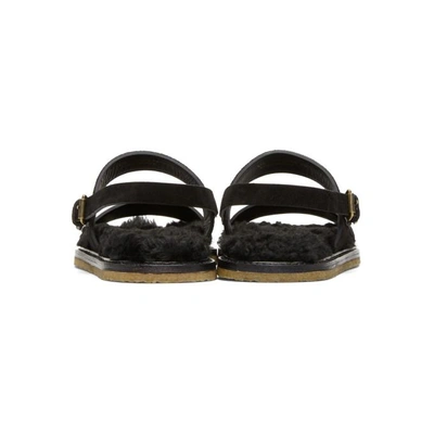 Shop Saint Laurent Black Shearling Noe Sandals In 1000 Black