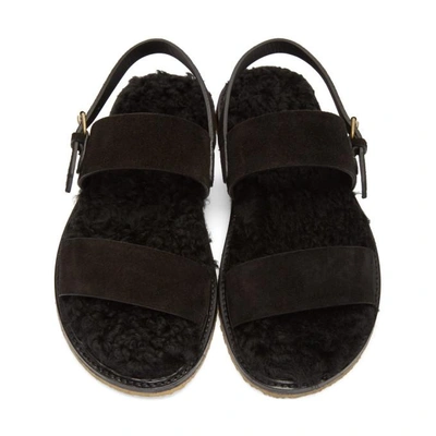 Shop Saint Laurent Black Shearling Noe Sandals In 1000 Black