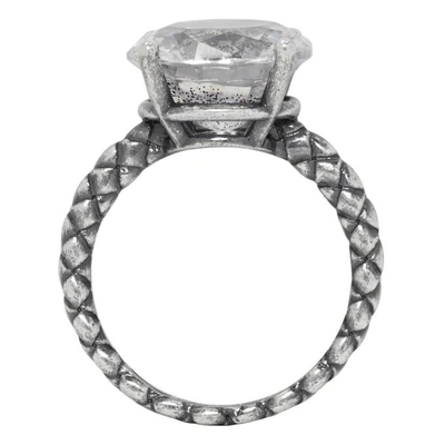 Shop Bottega Veneta Silver Intrecciato Crystal Band Ring In 8086 Argent