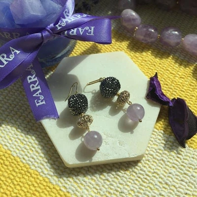 Farra Amethyst & Rhinestone Drop Earrings