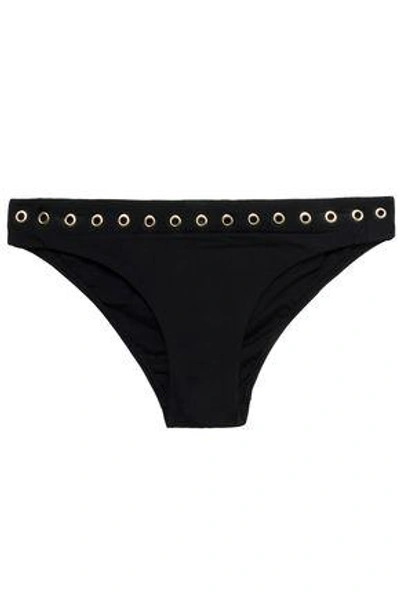 Shop Heidi Klum Swim Woman Eyelet-embellished Low-rise Bikini Briefs Black