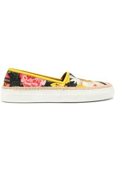 Shop Dolce & Gabbana Woman Floral-print Cotton-blend Canvas Slip-on Sneakers Yellow