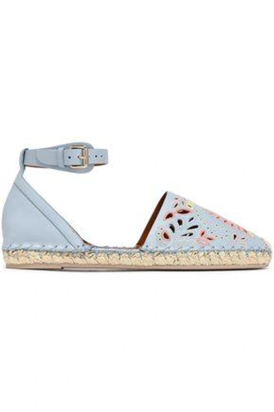 Shop Valentino Woman Broderie Anglaise Leather Espadrilles Sky Blue