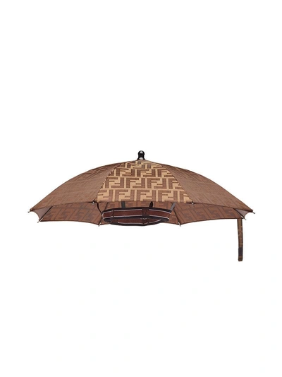 Shop Fendi Regenschirm-hut Mit Logo-print In Brown