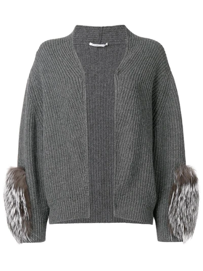 Shop Agnona Fur Sleeved Cardigan - Grey