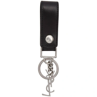 Shop Saint Laurent Black Leather Logo Keychain In 1000 Black