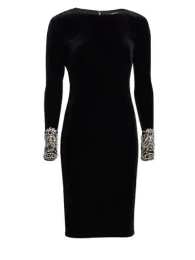 Shop Badgley Mischka Long Sleeve Beaded Cuff Sheath Dress In Black