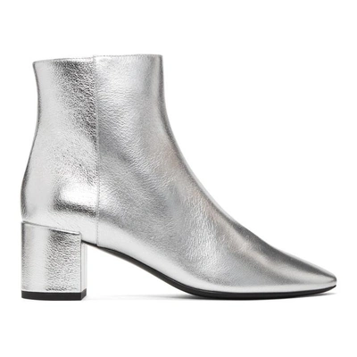 Shop Saint Laurent Silver Metallic Loulou Boots In 8105 Argent