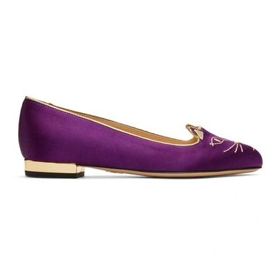 Shop Charlotte Olympia Ssense Exclusive Purple Satin Kitty Slippers