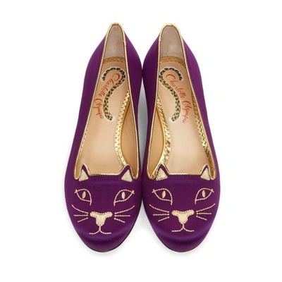 Shop Charlotte Olympia Ssense Exclusive Purple Satin Kitty Slippers