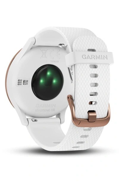 Shop Garmin Vivomove Hr Small/medium Sport Hybrid Smart Watch In White/ Rose Gold/ Rose Gold