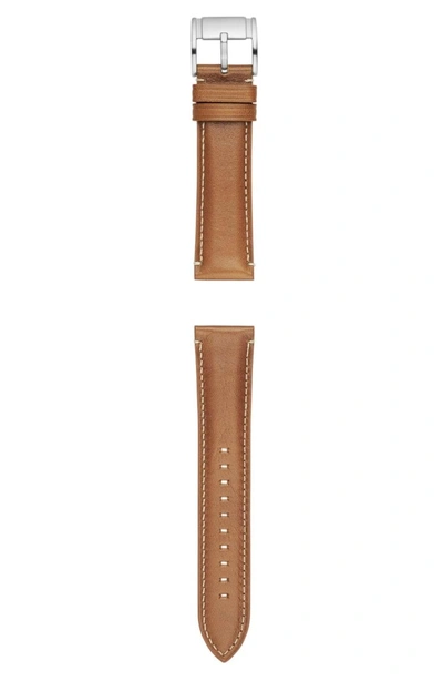 Shop Fossil 22mm Leather Watch Strap In Tan/ Silver