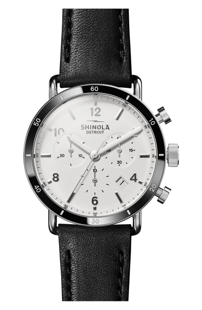 Shop Shinola The Canfield Chrono Leather Strap Watch, 40mm In Black/ White/ Silver