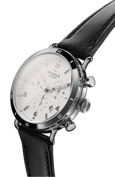 Shop Shinola The Canfield Chrono Leather Strap Watch, 40mm In Black/ White/ Silver