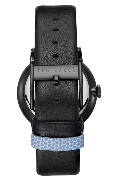 Shop Ted Baker James Leather Strap Watch, 43mm In Blue/ Black