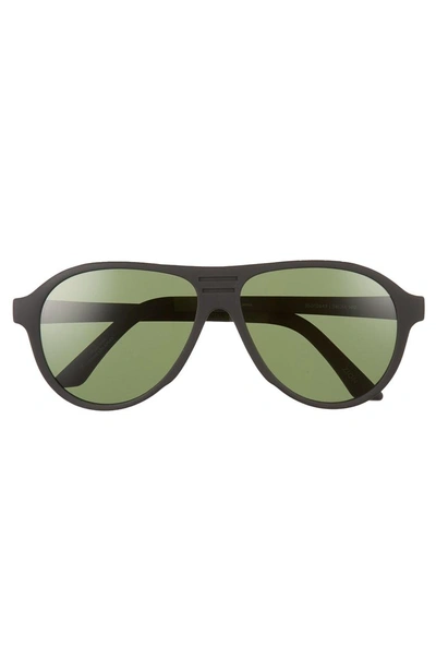 Shop Toms Traveler Zion 58mm Polarized Aviator Sunglasses - Matte Black/ Bottle Green