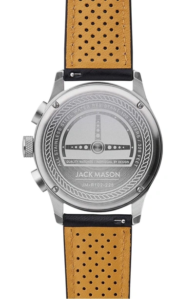 Shop Jack Mason Racing Chronograph Leather Strap Watch, 42mm In Black/ Black