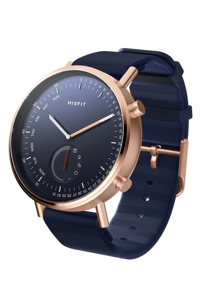 Shop Misfit Command Hybrid Silicone Strap Smart Watch, 44mm In Navy/ Rose Gold