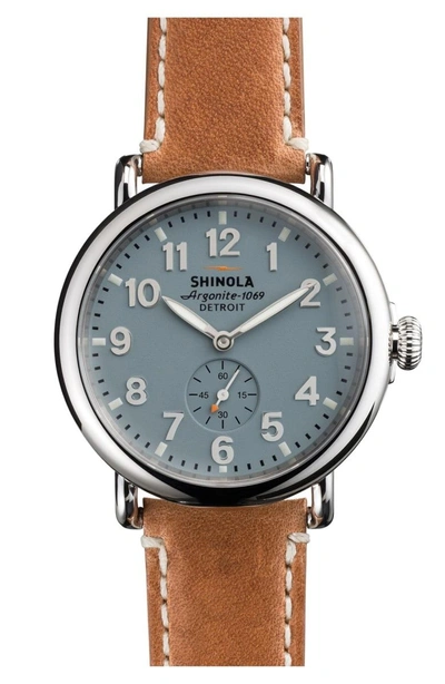 Shop Shinola 'the Runwell' Leather Strap Watch, 41mm In Brown/ Pale Grey